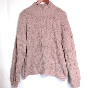 Time and Tru Taupe Chunky Knit Chenille Mock Neck Sweater Size Extra Large